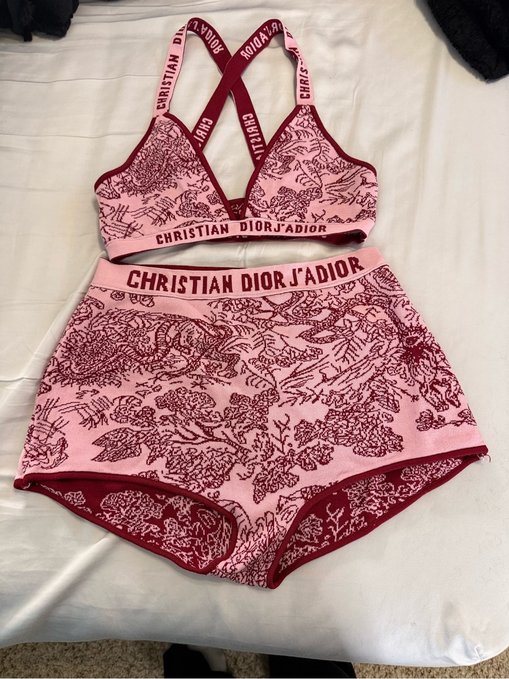 Pink & Burgundy Knit Bralette and High-Waist Shorts Set
